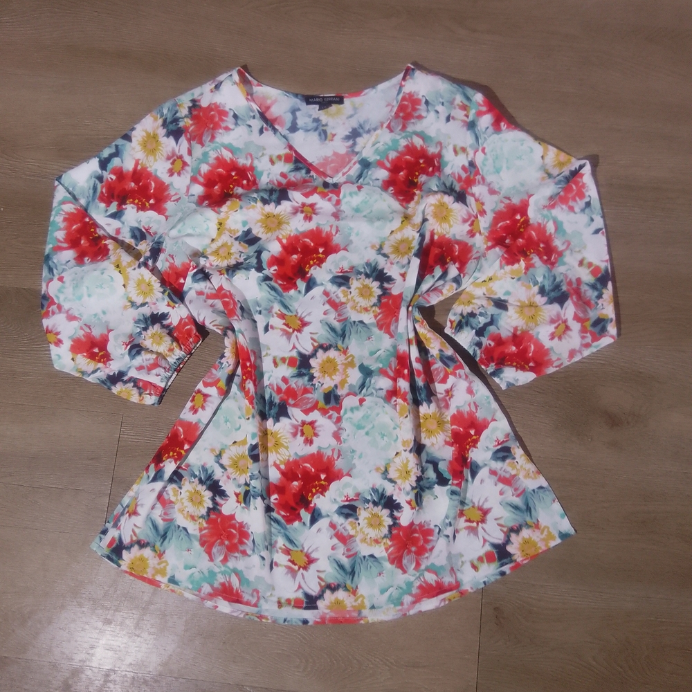 Mario Serrani Vibrant Floral V-Neck Blouse